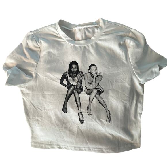 Y2K Supermodel Graphic Cropped Baby Tee – Size L - Picture 1 of 2